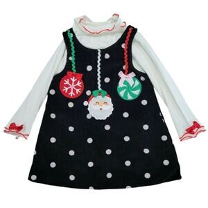 Black corduroy Santa ornament aplaque oveall dress